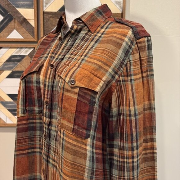 Ralph Lauren Vintage Women’s Desert Explorer Linen Plaid Button Down Shirt 6 NWT - Picture 13 of 16